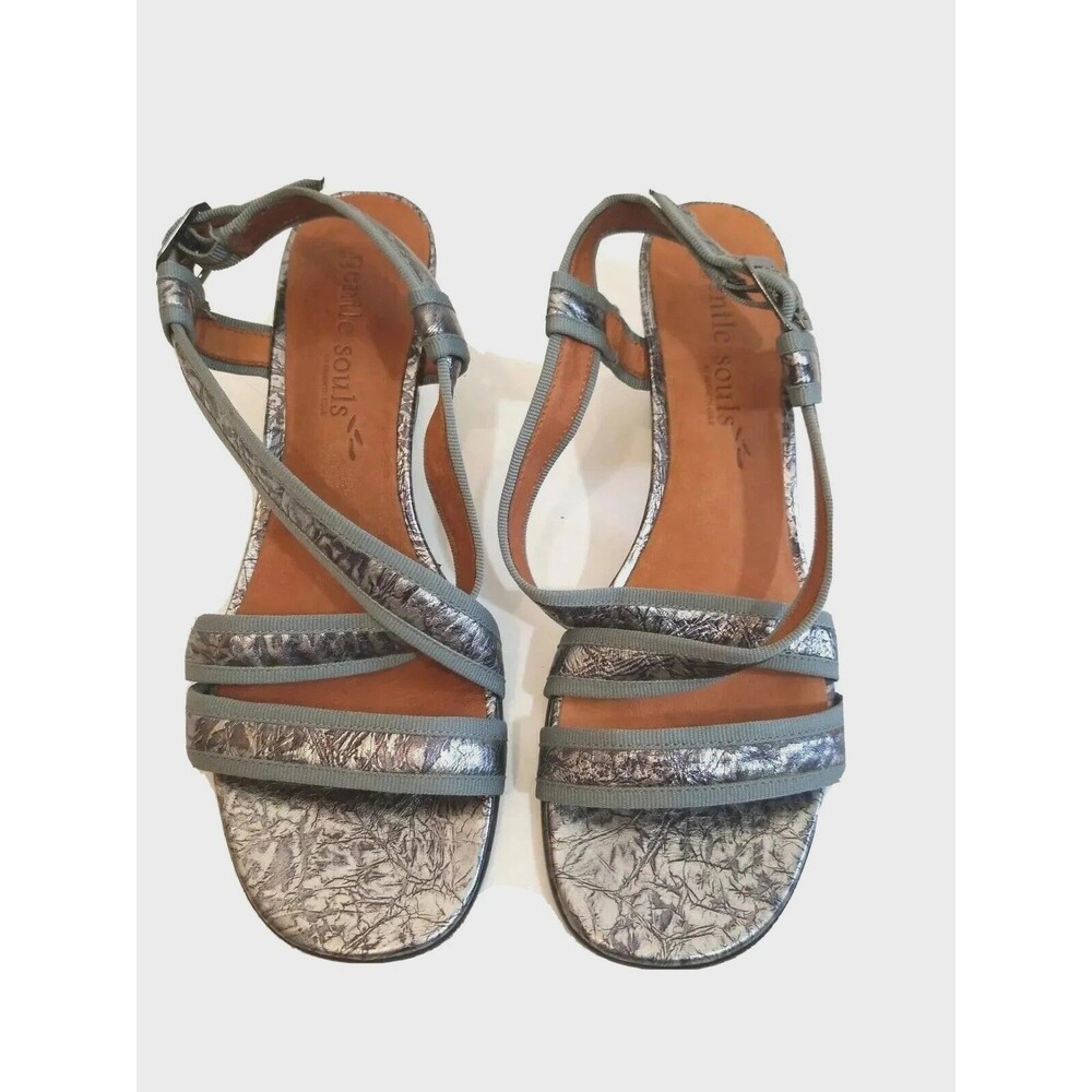 Gentle Souls By Kenneth Cole Women’s Leather Silver Sandals Womens Sz 10.5